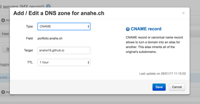 Ajout de CNAME chez Infomaniak