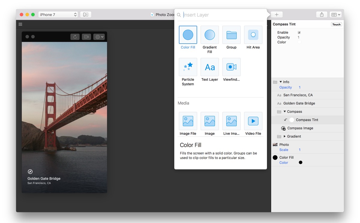 Interface d'Origami Studio