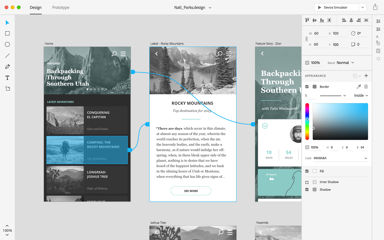 Interface de Adobe XD
