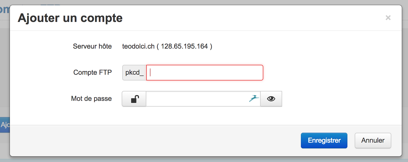 Renseigner le nom et mot de passe du compte