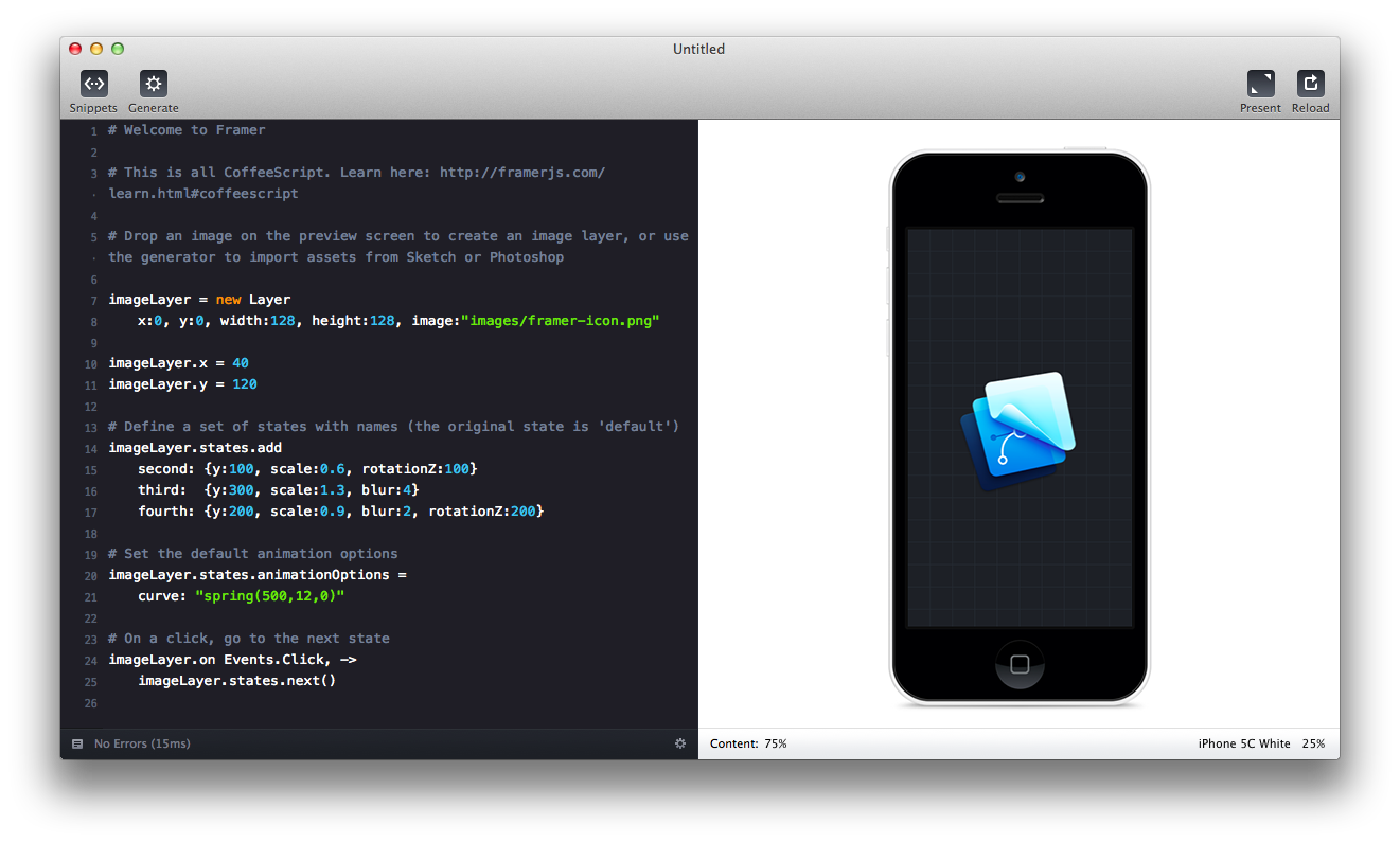 Interface de Framer Studio